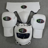 No Boxing No Life All-White Boxing Set – Gloves, Headgear & Groin Protector | Handmade Mexican Boxing Gear (8oz–16oz)